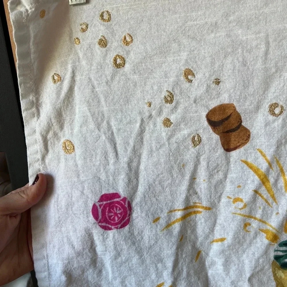 Anthropologie Cheers To Many Years Champagne Dish Towel anniversary embroidered